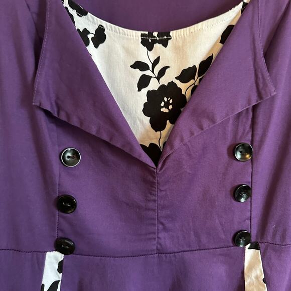 KILLREAL | Retro, Pinup Style Dress - Purple with floral insets | Size 3XL - Picture 3 of 4